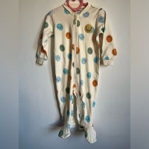 Pekkle Organic Cotton One Piece Zip Pyjama - Cream Smiley Print - 9 Months